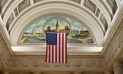 view of american flag inside of city hall